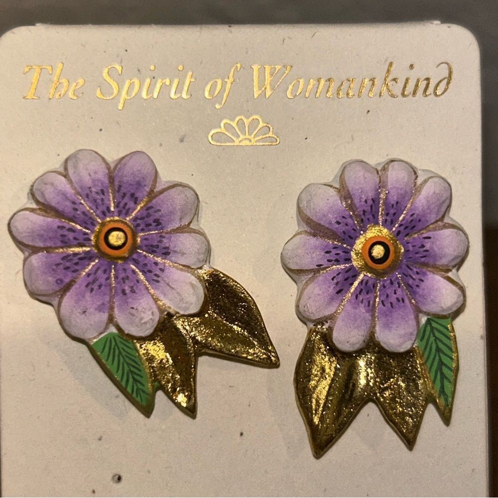 New, Laurel Burch Spirit of Womankind Flower Hand Painted Pierced Earrings - Picture 4 of 5